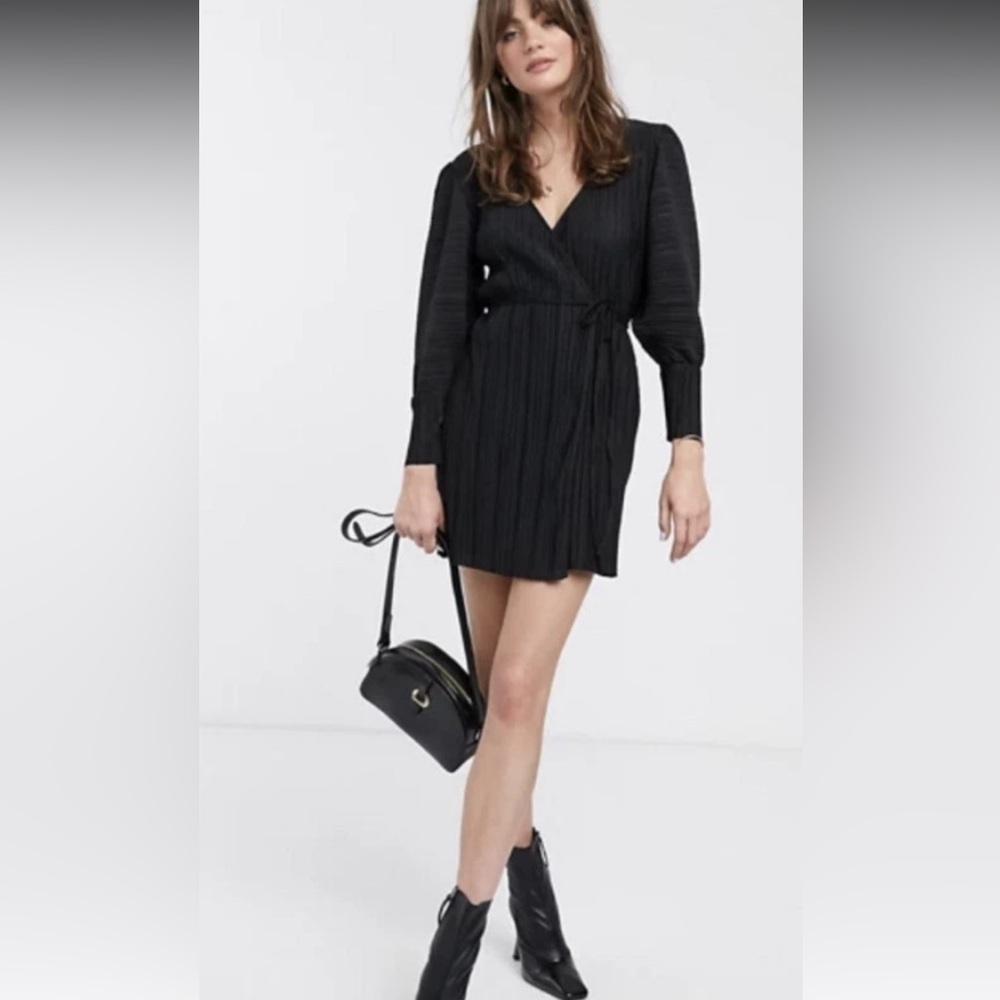 & Other Stories Black Plisse Pleated
Wrap Tie Up Mini Dress XS